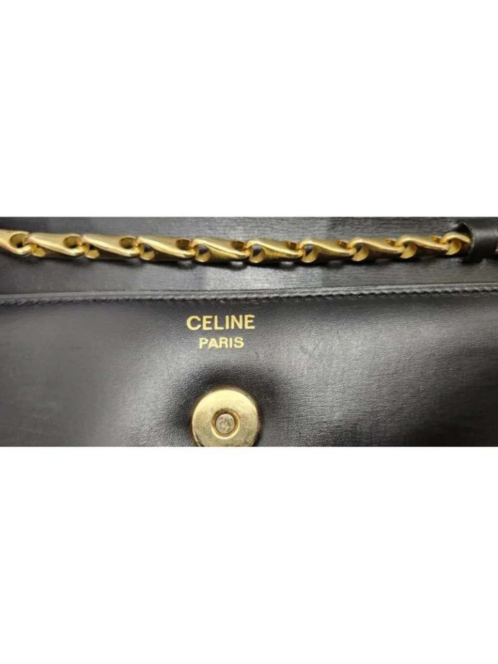 Vintage Celine Paris Black Leather Chain Shoulder Bag France Gold Hardware Rare - Picture 14 of 16
